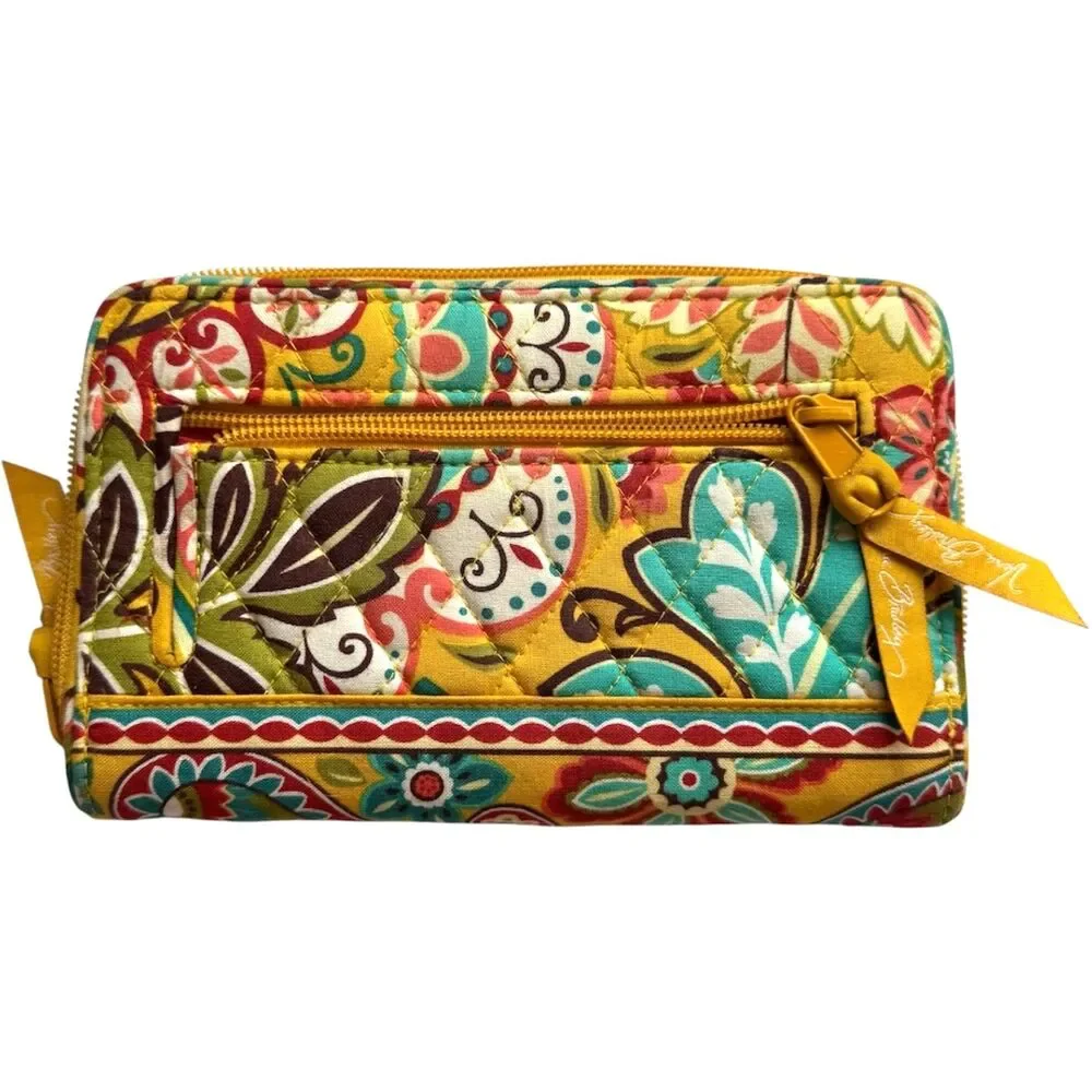 Vera Bradley Turnlock Wallet Retired Provencal Quilted Fabric Yellow Paisley - Picture 2 of 8